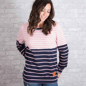 Ampersand Avenue Navy and Pink Stripe Pullover